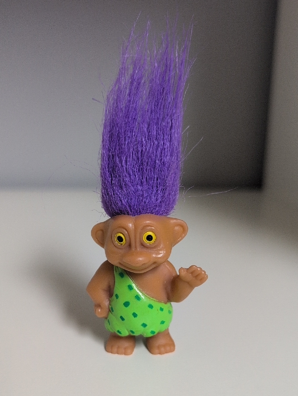 Mini Troll Doll Purple Hair Figurine Vintage 3" Brushable Hair Green Outfit Rare